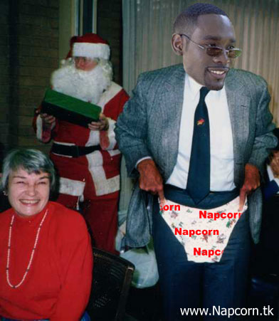 Morris Chestnut holding Napcorn underwear up to his pants